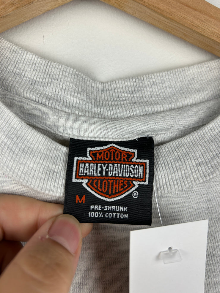 Vintage 90s Harley Davidson Rose Flower Maine Grey Tee