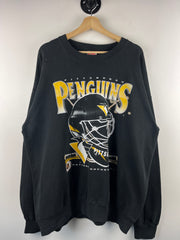 Vintage 90s NHL Nutmeg Pittsburgh Penguins Goalie Mask Black Crewneck