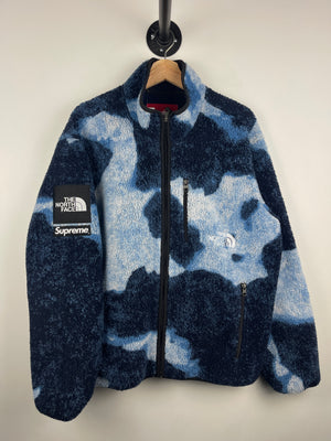 Supreme X The North Face FW21 Bleached Denim Print Indigo Fleece Jacket