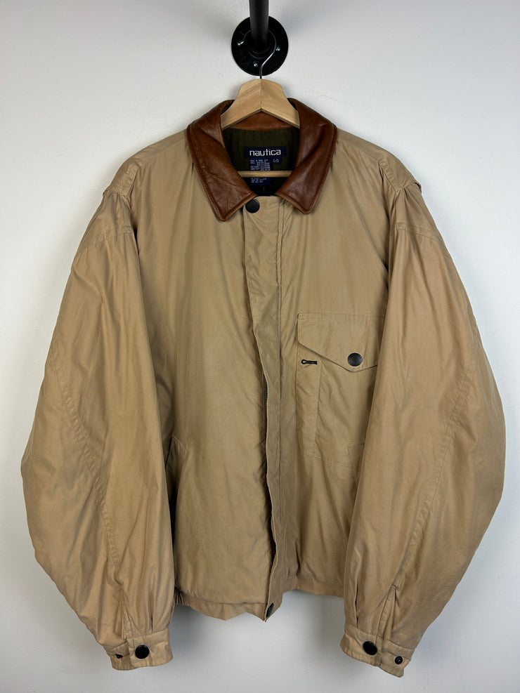 Vintage 90s Nautica Fleece Lined Beige Bomber Jacket