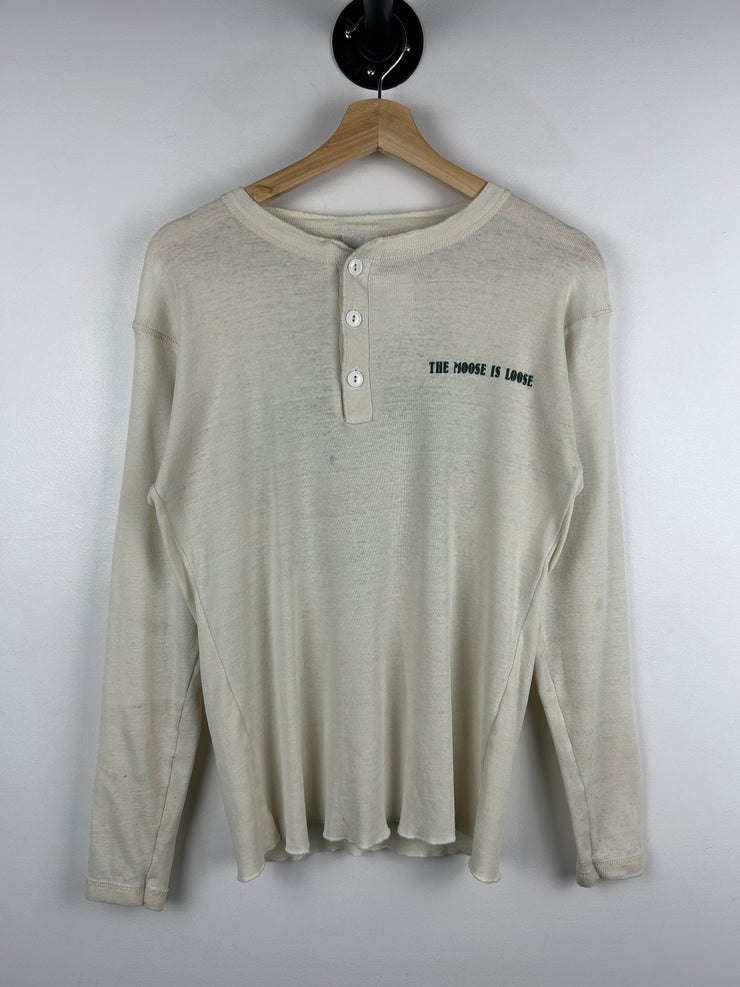 Vintage 80s Moosehead Beer The Moose Is Loose Henley Long Sleeve