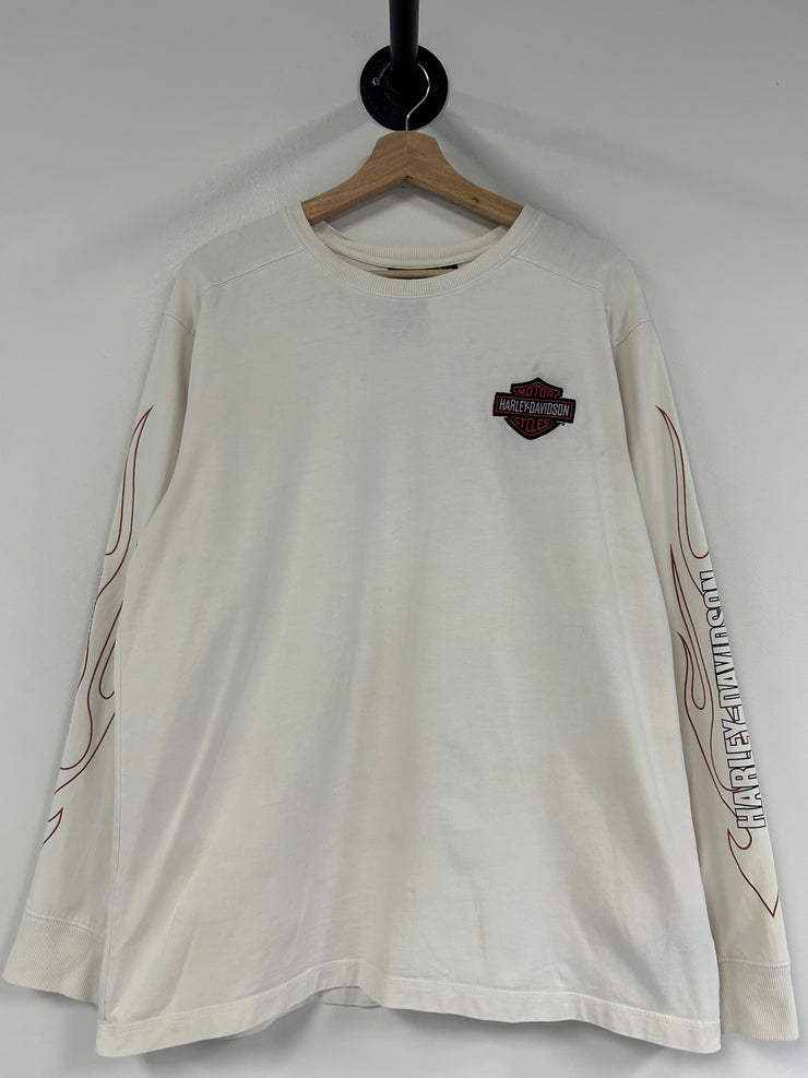 Vintage Harley Davidson Flames White Long Sleeve