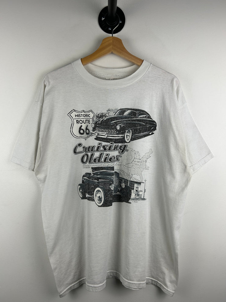 Vintage 90s Cruising Oldies Route 66 White Tee
