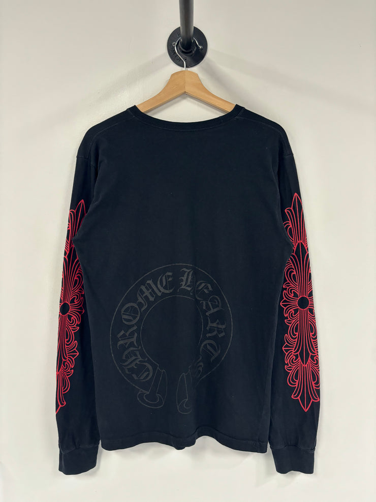 Chrome Hearts Horseshoe Red Floral Black Long Sleeve