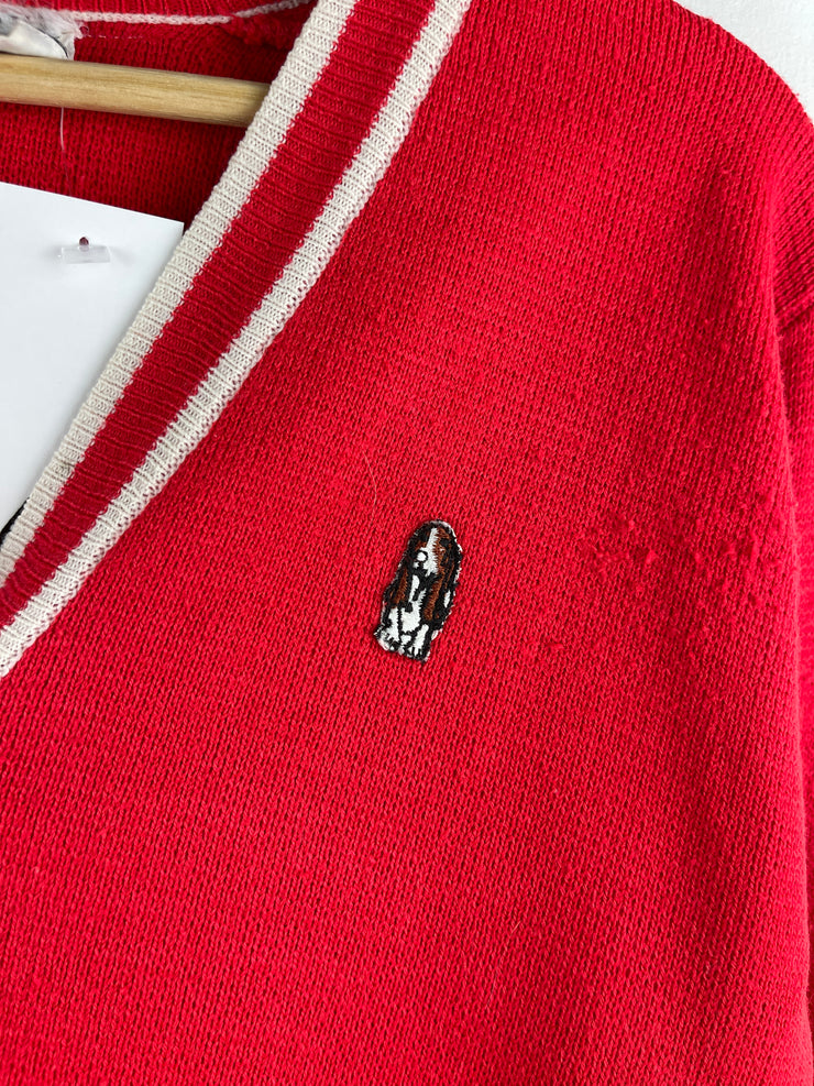 Vintage 90s Hush Puppies Embroidered Red Knit Cardigan Sweater