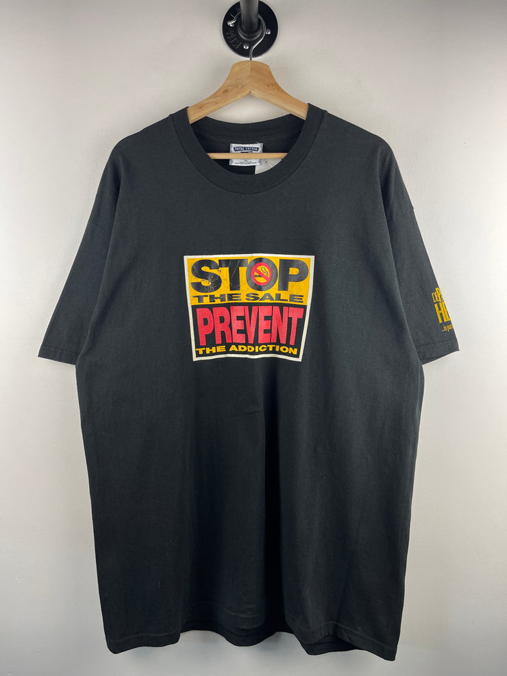 Vintage 90s Department Of Health Stop The Sale Of Cigarettes Black Tee