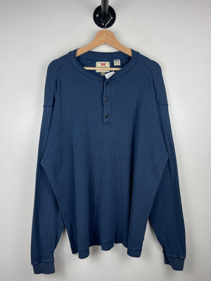 Vintage 90s Levis Ribbed Navy Henley Long Sleeve