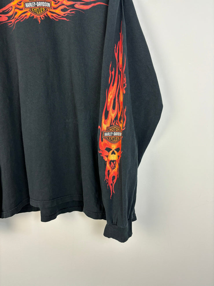 Vintage 2002 Harley Davidson Flames Black Long Sleeve