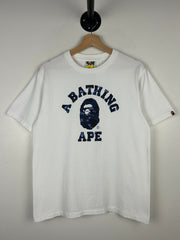 Bape College Logo Blue Camo White Tee