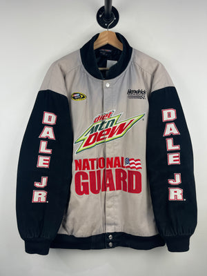 Vintage Nascar Chase Dale Jr Mountain Dew National Guard Grey & Black Racing Jacket
