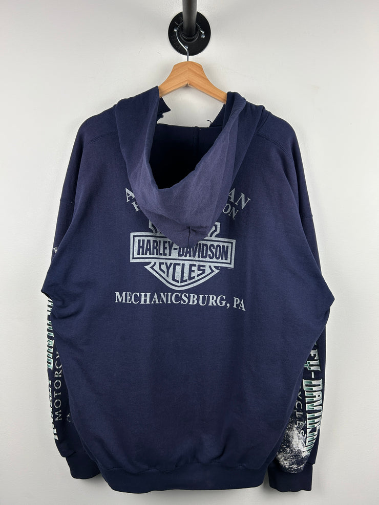 Vintage Harley Davidson Paint Splattered Mechanicsburg Navy Hoodie