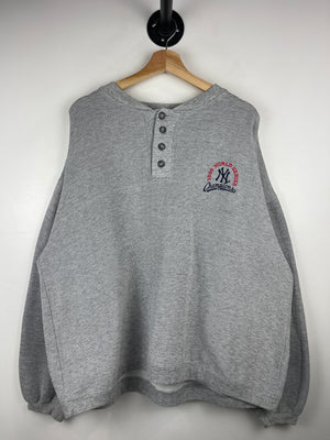 Vintage 90s MLB Crable Sportswear New York Yankees Champions Henley Grey Crewneck