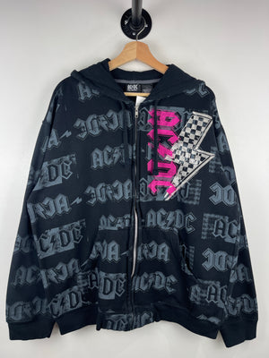 Vintage 2008 ACDC All Over Print Black Zip Up Hoodie