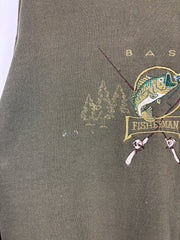 Vintage 90s Bass Fisherman Embroidered Olive Green Crewneck