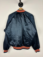 Vintage 90s NFL Chalk Line Chicago Bears Navy Satin Bomber Jacket