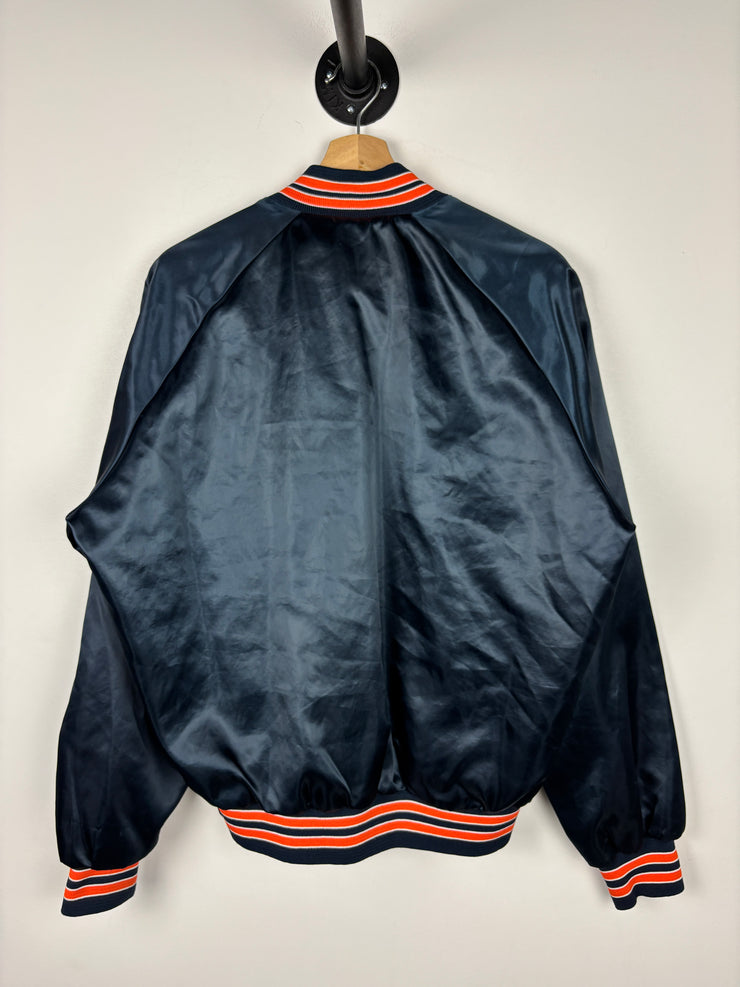 Vintage 90s NFL Chalk Line Chicago Bears Navy Satin Bomber Jacket