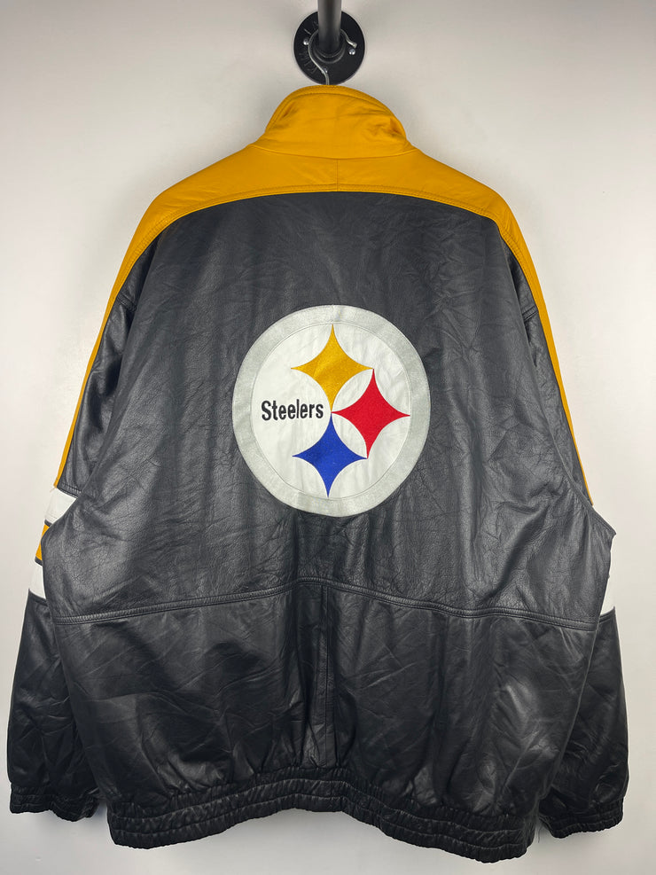 Vintage 90s NFL Starter Pittsburgh Steelers Black Leather Jacket