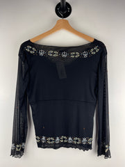 Vintage Buffalo Beaded Women's Black Mesh Long Sleeve