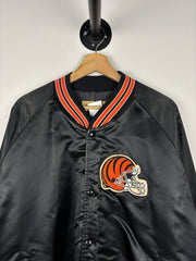 Vintage 80s NFL Chalk Line Cincinnati Bengals Black Satin Bomber Jacket