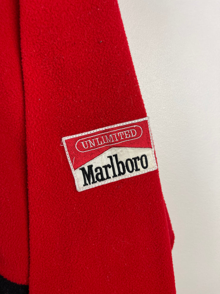 Vintage 90s Marlboro Patch Red & Black Zip Up Fleece Sweater