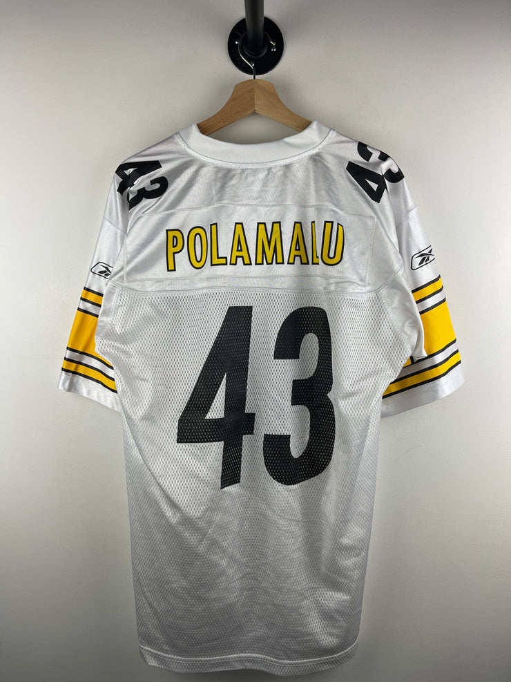 Vintage NFL Reebok Pittsburgh Steelers Polamalu Super Bowl White Football Jersey