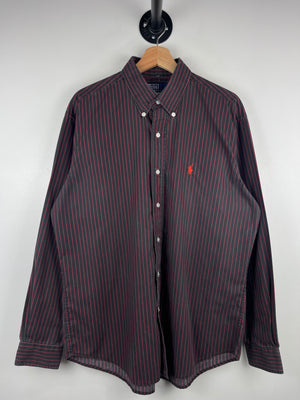 Vintage 90s Polo Ralph Lauren Striped Black & Red Long Sleeve Button Up Shirt