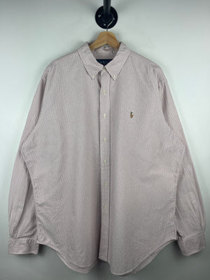 Vintage 90s Polo Ralph Lauren Striped White & Pink Long Sleeve Button Up Shirt