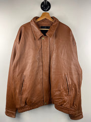Vintage 90s Pierre Cardin Brown Leather Bomber Jacket