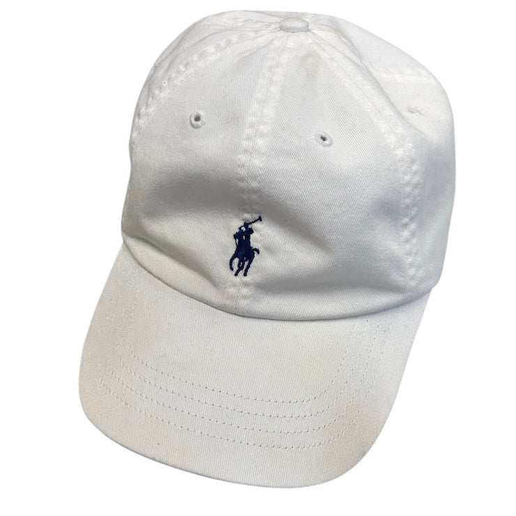 Vintage 90s Polo Ralph Lauren White Leather Strapback Hat