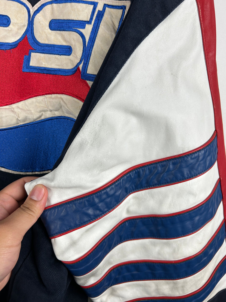 Vintage 90s Jeff Hamilton Pepsi Leather Navy Varsity Jacket