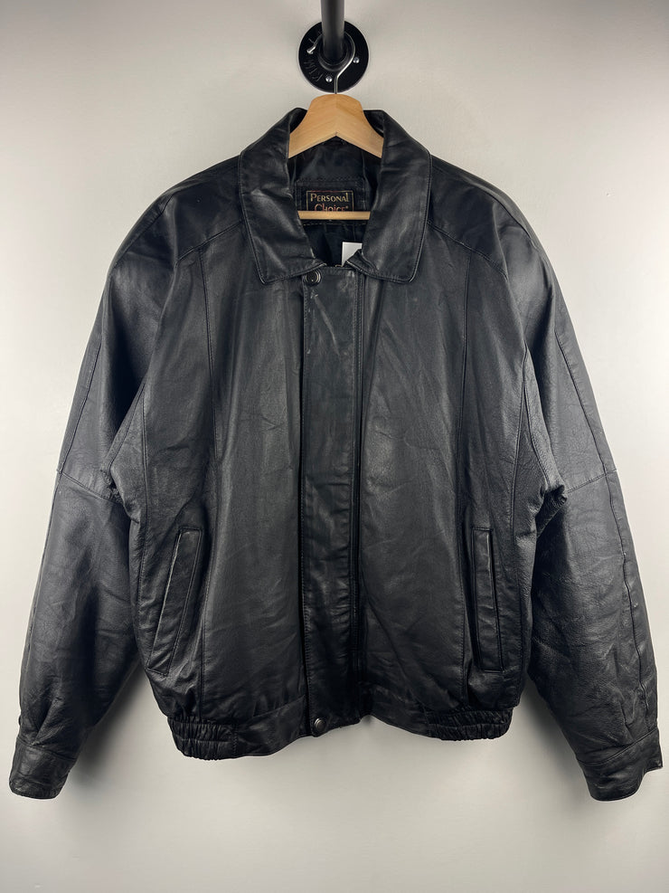 Vintage 90s Personal Choice Black Leather Bomber Jacket