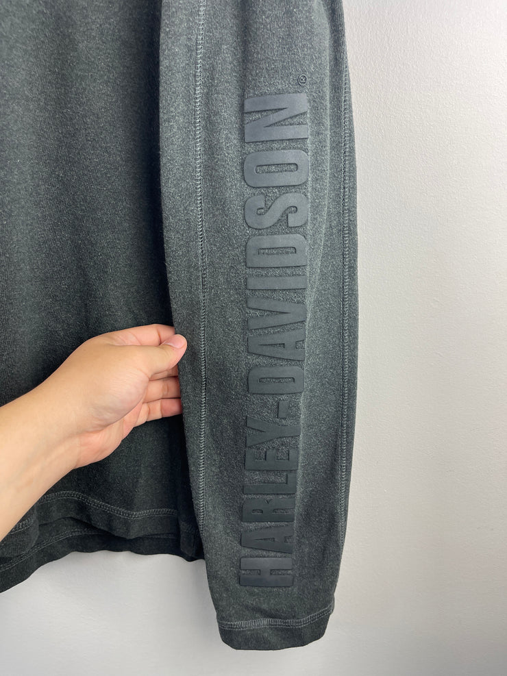 Vintage Harley Davidson Gel Print Spellout Charcoal Long Sleeve