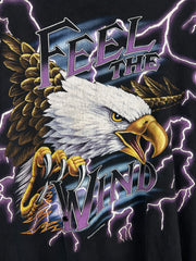 Vintage 90s American Thunder Feel The Wind Eagle Lightning Black Tee