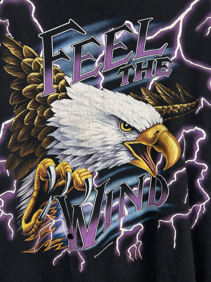 Vintage 90s American Thunder Feel The Wind Eagle Lightning Black Tee