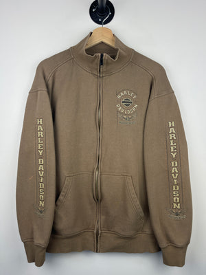 Vintage Harley Davidson Waterloo Iowa Olive Green Zip Up Sweater