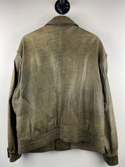Vintage 90s Luis Alvear Faded Green Leather Bomber Jacket