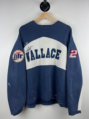 Vintage 90s Nascar Chase Rusty Wallace Miller Lite Embroidered Navy Crewneck