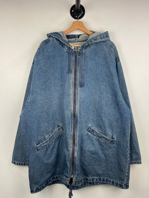 Vintage 90s LA Blues Blue Denim Hooded Long Coat