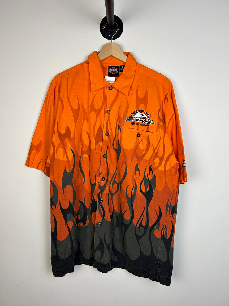 Vintage Y2K Harley Davidson Flames Button Up Shirt