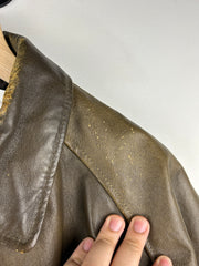 Vintage 90s Burks Bay John Deere Brown Leather Bomber Jacket