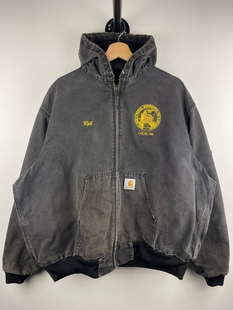 Vintage 90s Carhartt Active Faded Black Hooded Work Jacket J03 BLK