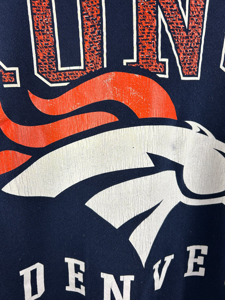 Vintage 90s NFL Riddell Denver Broncos Big Spellout Navy Crewneck