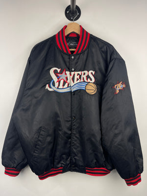 Vintage NBA Reebok Philadelphia 76ers Black Satin Varsity Jacket