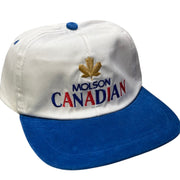 Vintage 90s Molson Canadian Beer White & Blue Leather Strapback Hat