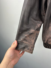 Vintage Cezani Brown Leather Cropped Bomber Jacket