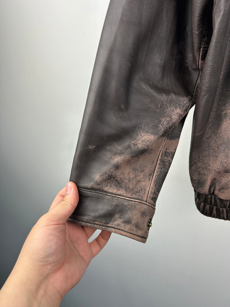 Vintage Cezani Brown Leather Cropped Bomber Jacket