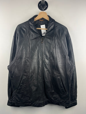 Vintage Perry Ellis Portfolio Black Leather Bomber Jacket