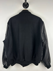 Vintage 90s Holloway Black Wool & Black Leather Varisty Jacket