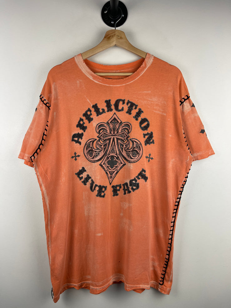 Vintage Y2K Affliction Fleur Orange Tee