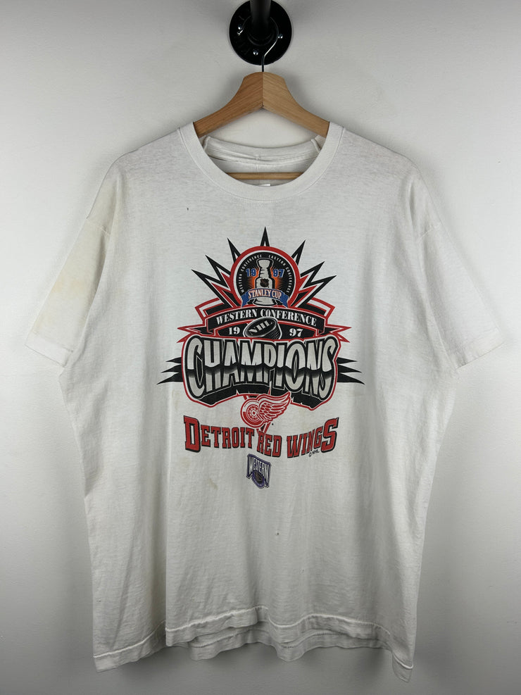 Vintage 90s NHL Detroit Red Wings Champions White Tee